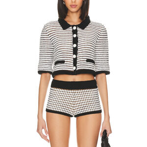 My Beachy Side Revolve Black Microfiber Acrylic Crochet Cropped Cardigan Size S